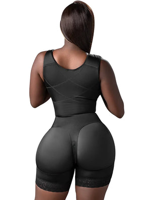 Back view of black built-in bra BBL stage 2 Faja with zippered crotch