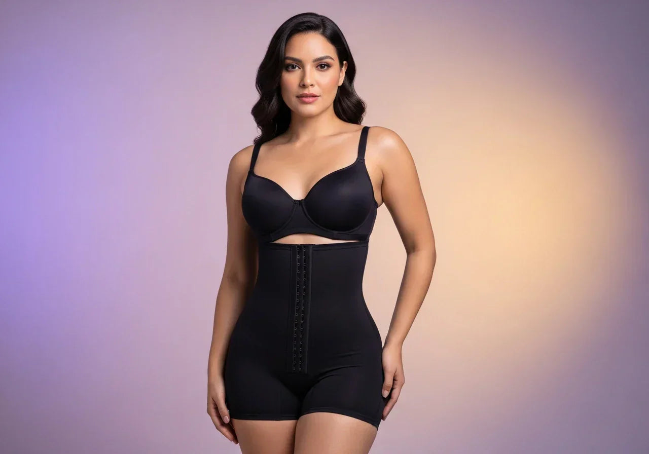 Model wearing Colombian faja designed for BBL recovery and contour support