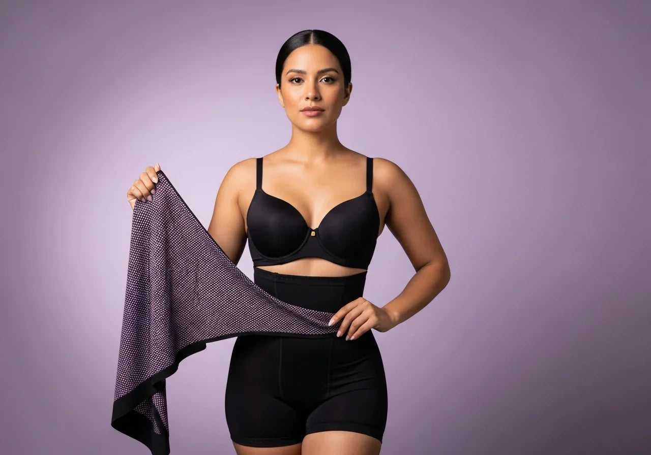 Close-up of Powernet and Lycra fabrics used in authentic Colombian fajas