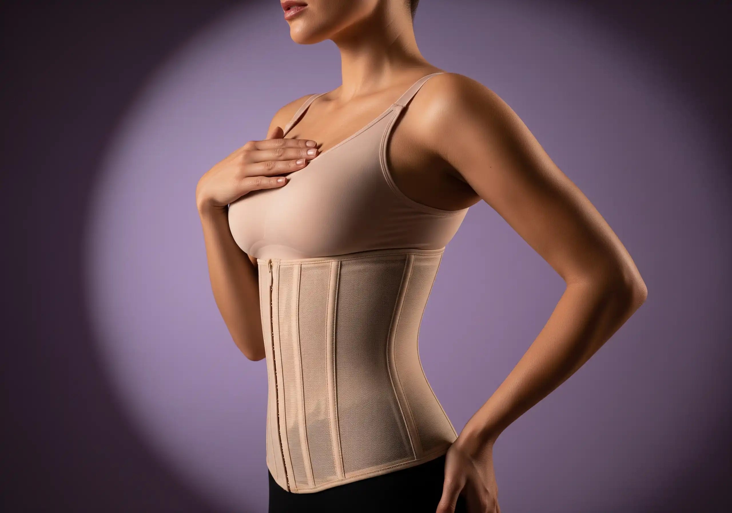 Proper waist training technique demonstration showing correct tightness levels, hook progression, wearing duration schedule, and safety guidelines illustrated