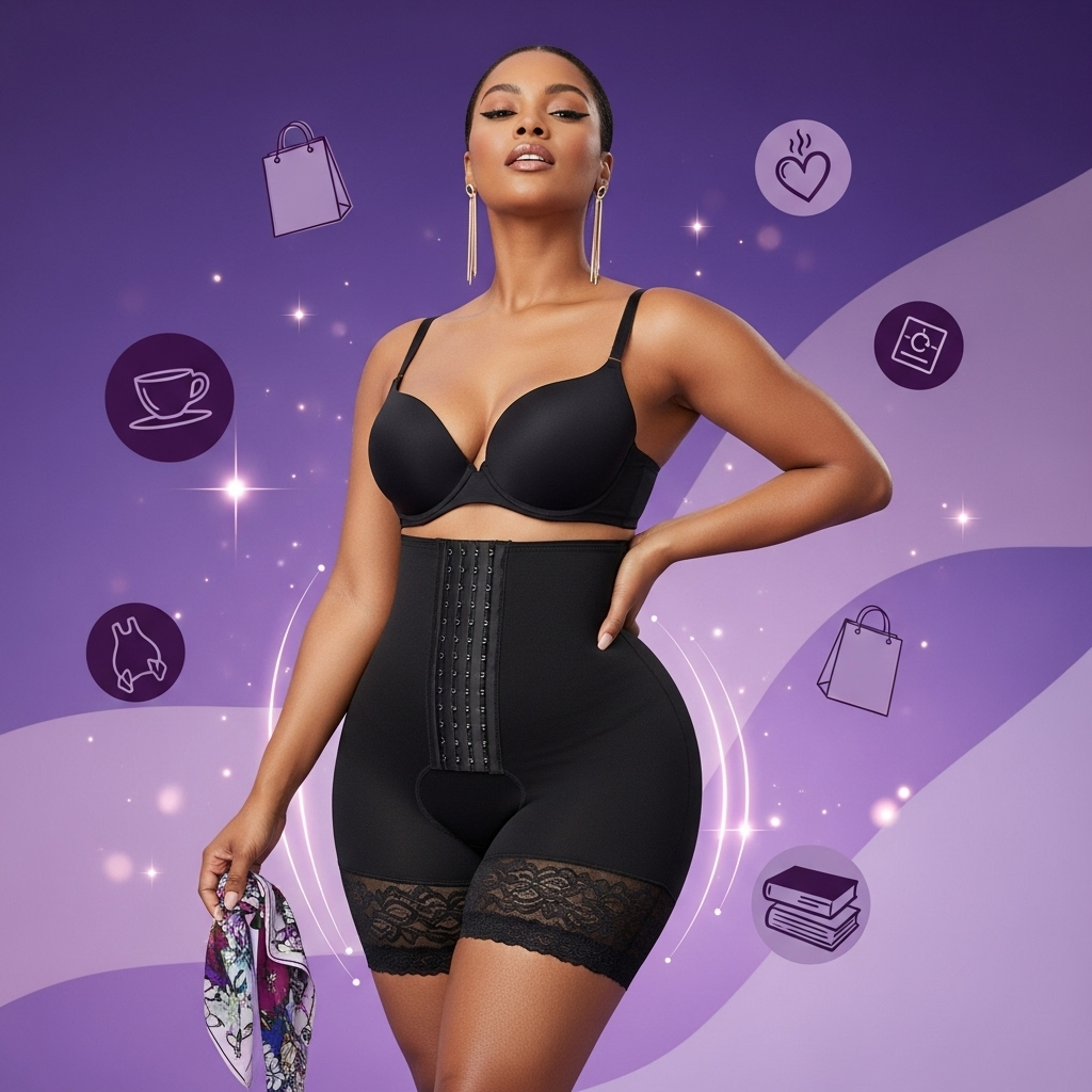 Illustration of a woman comfortably performing daily activities, suggesting Snatched-body support for daily wear.