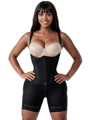 Snatched Body Open Bust Faja | Steel Mid-Thigh Bodysuit with Boned Corset