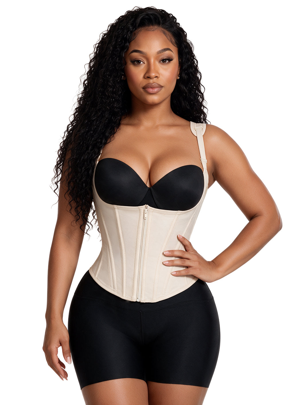 Vest Underbust Corset | Waist Cincher Shapewear with Straps & Front Zipper | Snatched Body 2424