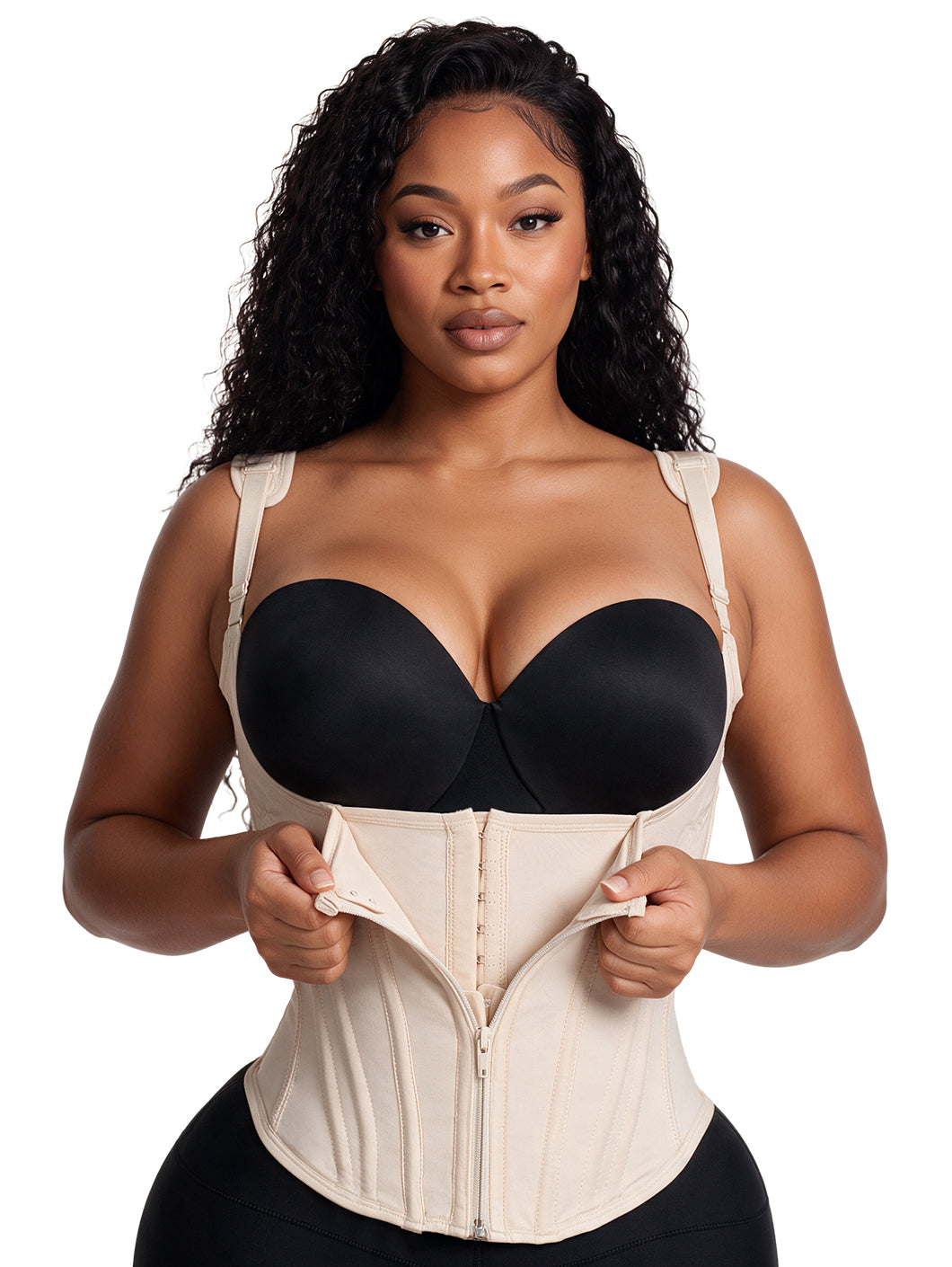 Vest Underbust Corset | Waist Cincher Shapewear with Straps & Front Zipper | Snatched Body 2424