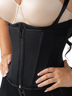 Snatched Body Open Bust Faja | Steel Mid-Thigh Bodysuit with Boned Corset
