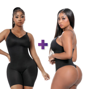Comfy Tummy Control Shapewear Bodysuit Mid Thigh With Built-In Bra | Daily Use + Tummy Control Bodysuit Shapewear Thong With Built-In Bra | Daily Use | Pack Exclusivo
