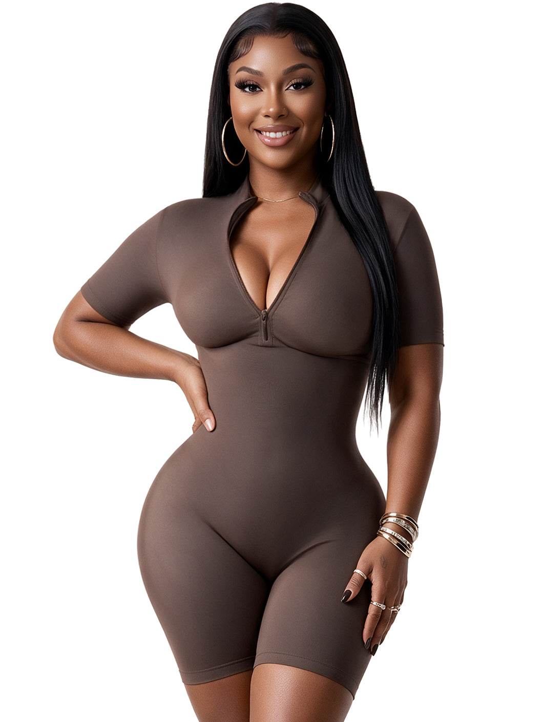 Short Sleeve Biker Bodysuit | Versatile Soft Control Shapewear | Snatched Body DQ02D5